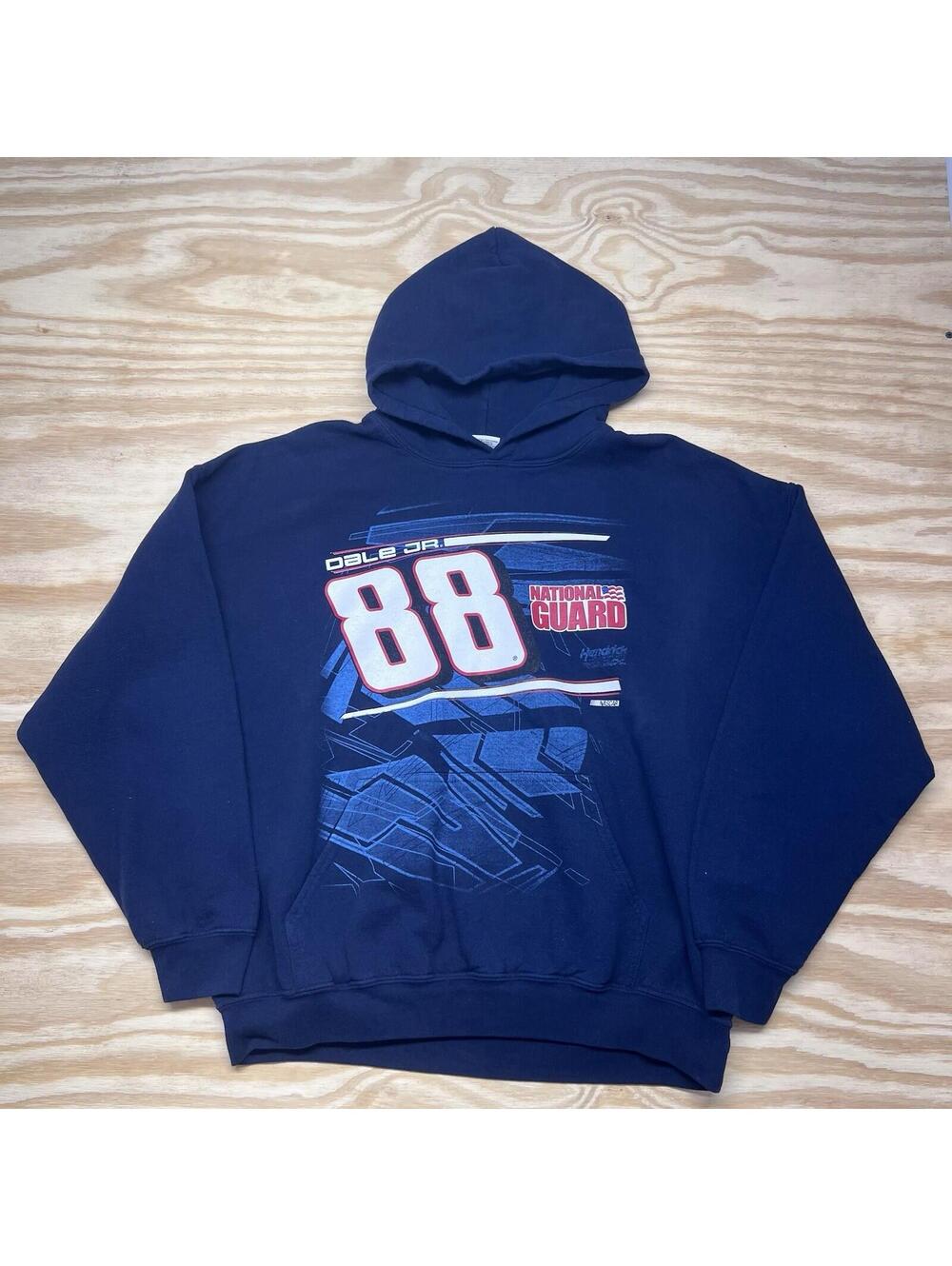 Vintage 00s Gilden Dale Earnhardt Junior Nascar National Guard Hoodie Sz XL